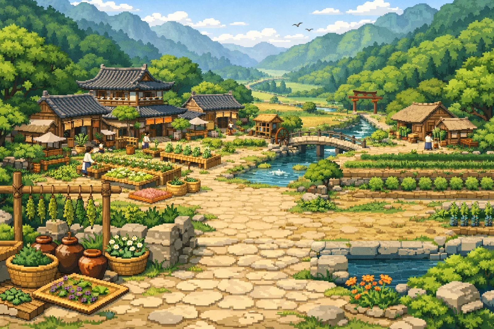 Fields and everyday village life